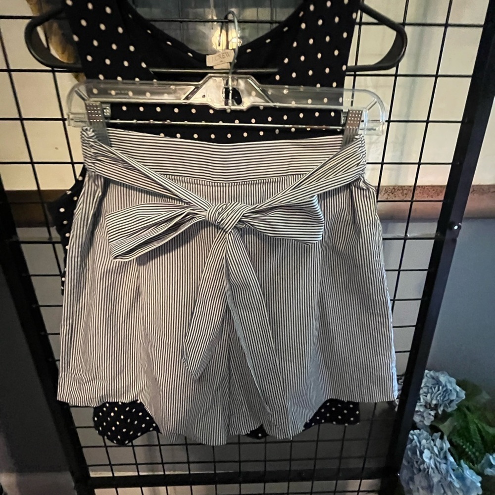 J. Crew Blue and White Skorts with Elegant Tie Detail